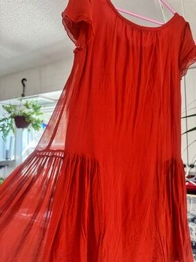 Autre Ton Paris 100% Silk Burnt Orange Ruffle Dress - Tiered Hem - 38/6